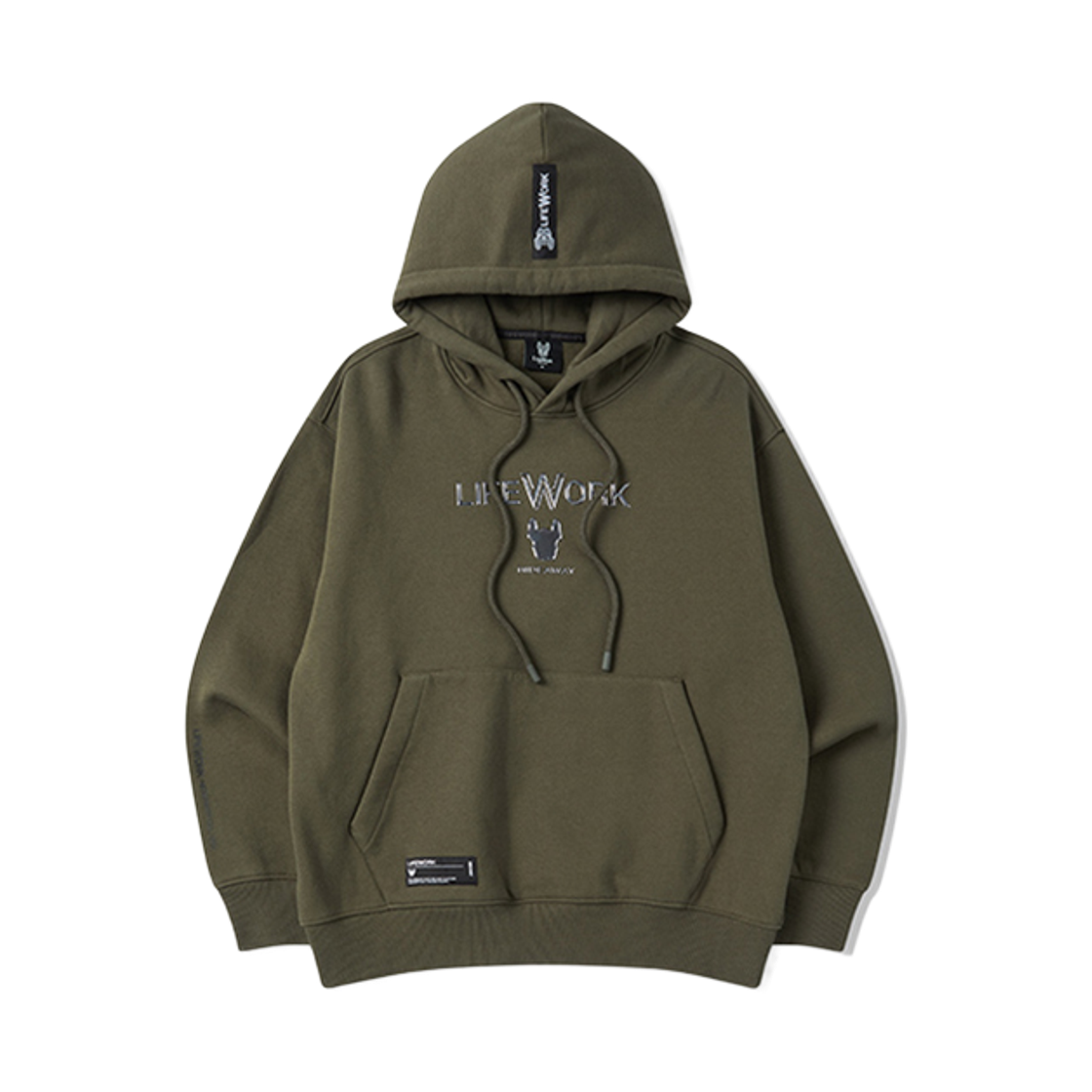 LW244HD402 Lifework Silver Logo Oversized Fleece Hoodie T-shirt_LW244HD402