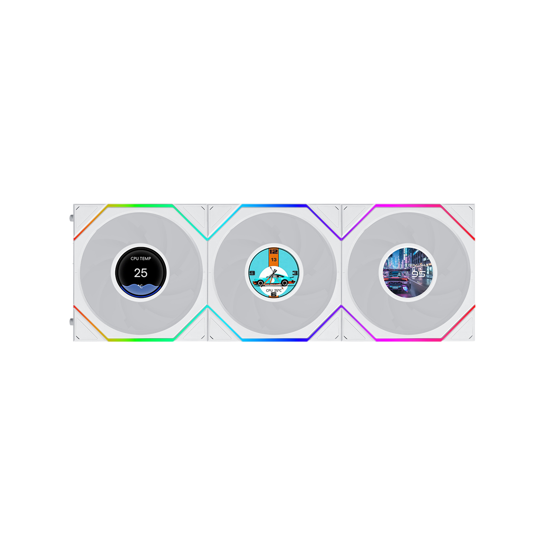 리안리 UNI FAN TL FLEX LCD 120 (3팩, 화이트)(LIAN LI UNI FAN TL FLEX LCD 120 3-Pack White)