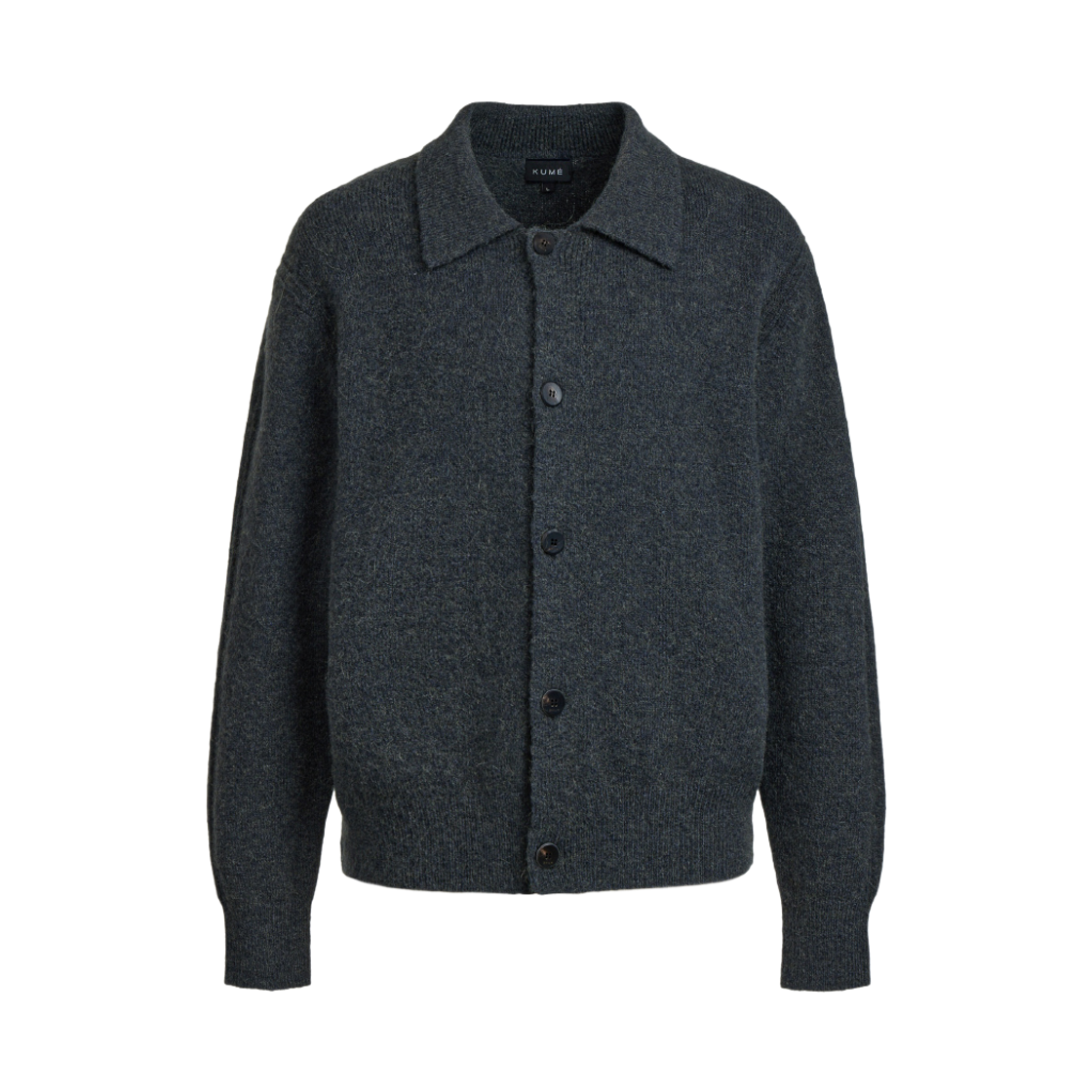 쿠메 남성 (MENS)알파카 카라 니트 가디건 챠콜(KUME Men Alpaca Blend Collared Cardigan Charcoal) - 2