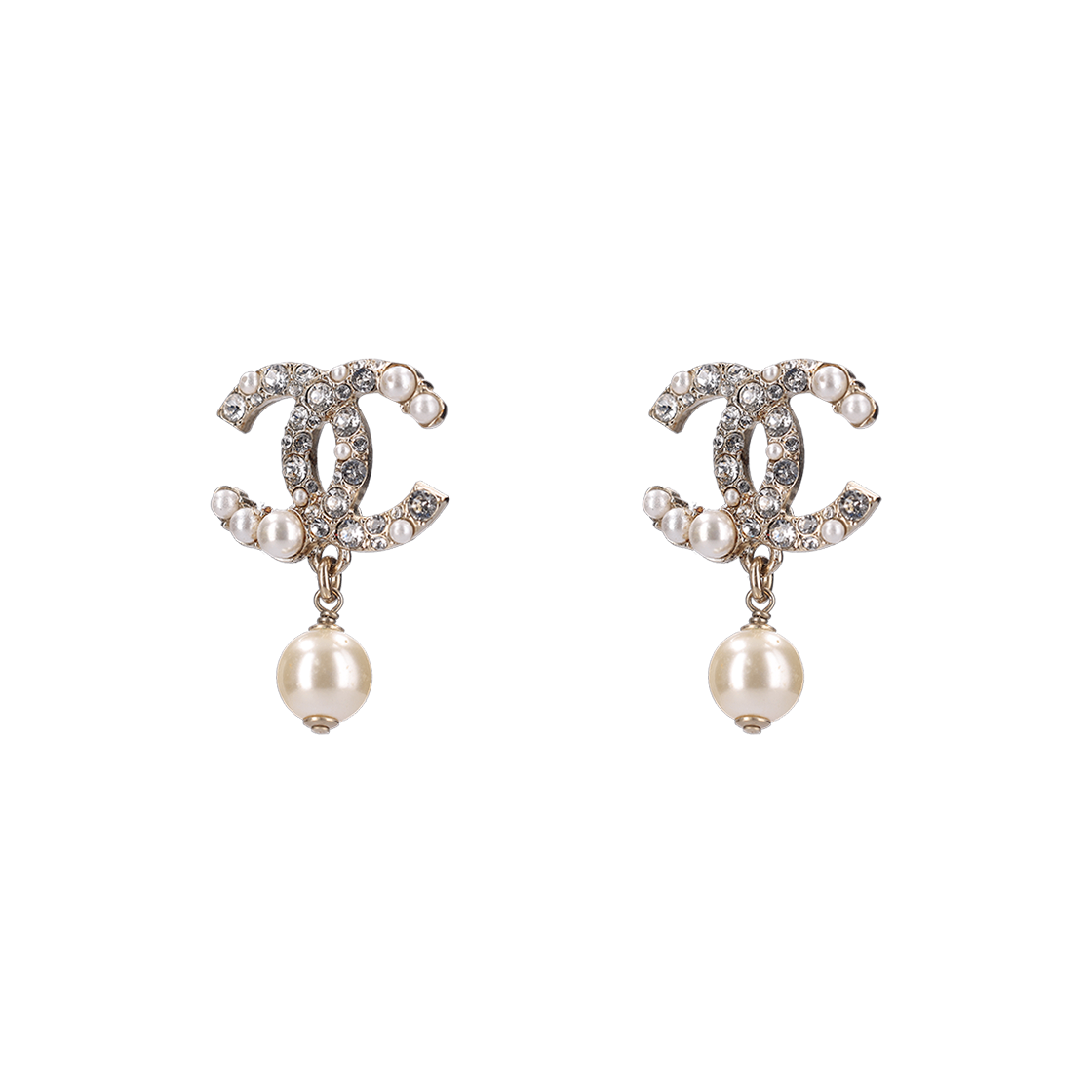 ITVBRPFHIKDB Chanel CC Logo Classic Pearl Drop Earrings White & Gold Crystal