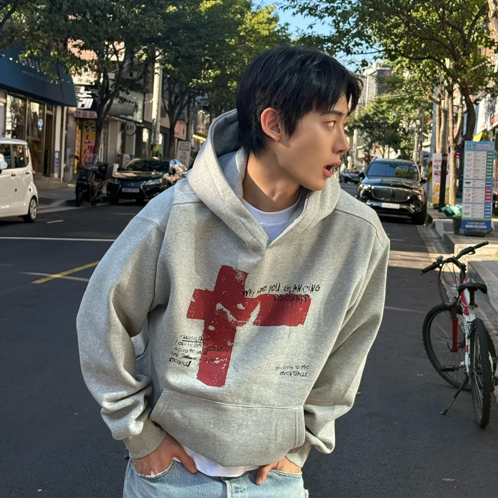 아모우 사이드웨이즈 후디 그레이(AMOU Sideways Hoodie Gray) - 6