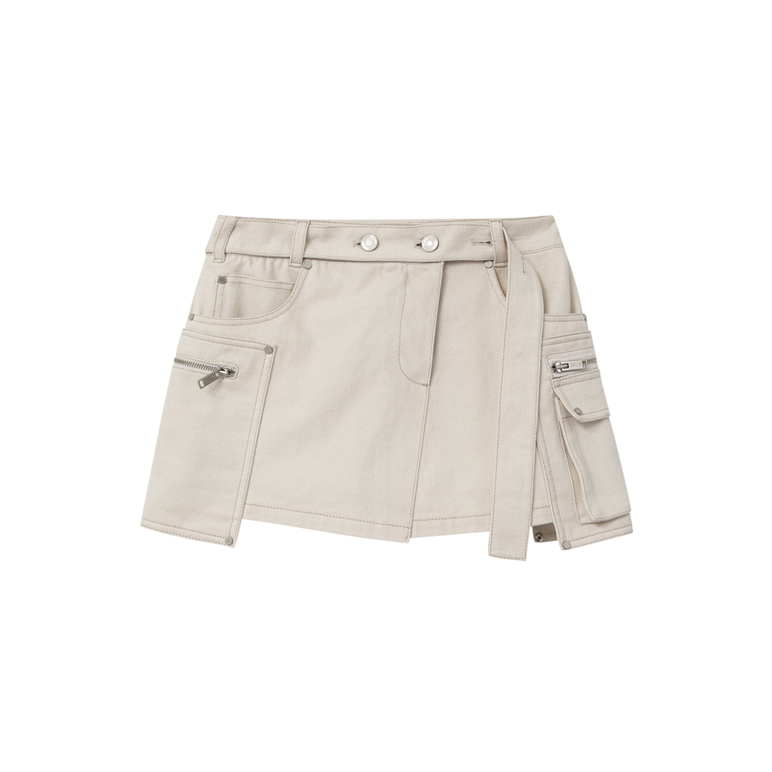 제뉴즈 스터드 벨트 포켓 스커트 - 아이보리(Znuz Stud Belt Pocket Skirt - Ivory)