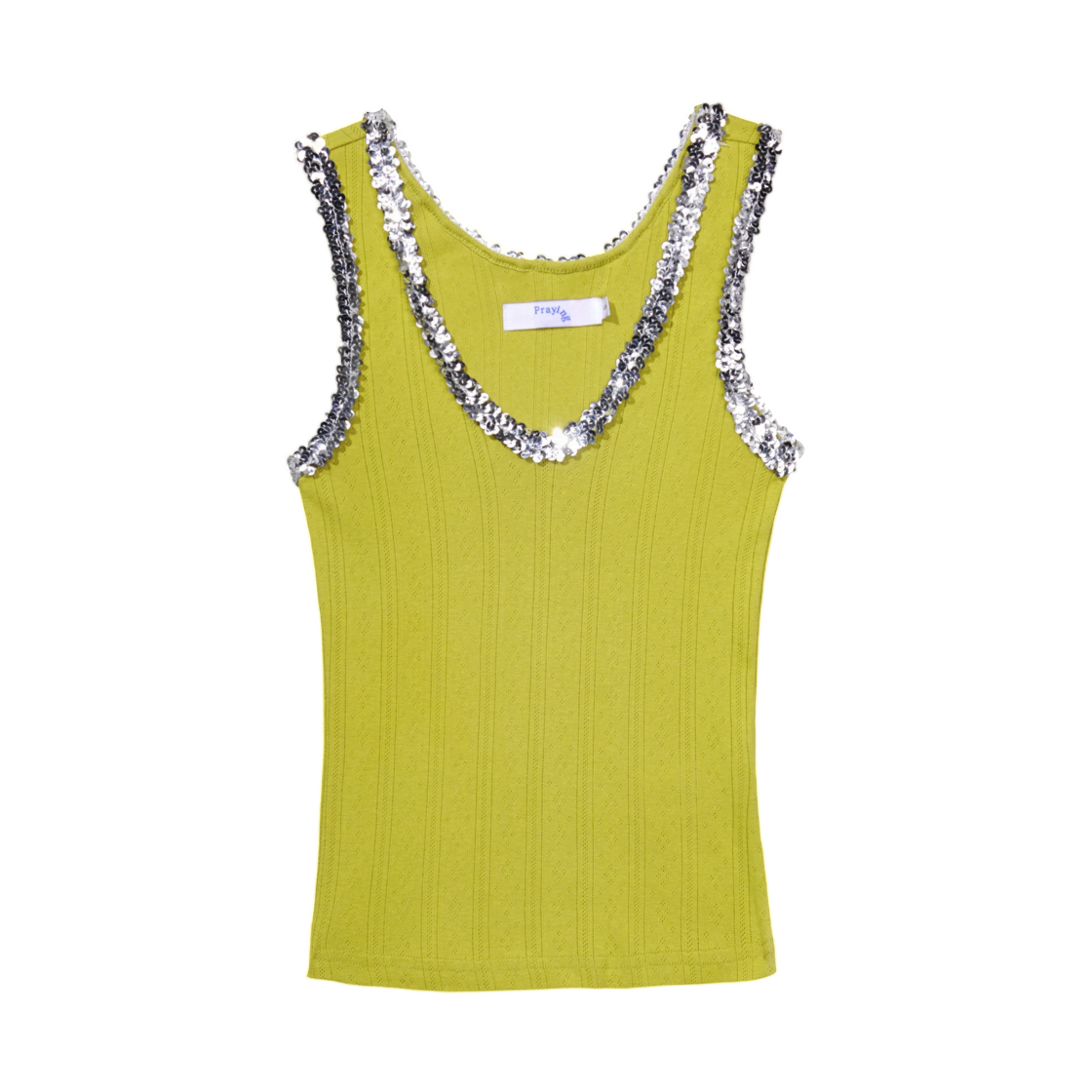 (W) 프레잉 시퀸 탑 그린((W) Praying Sequin Top Green)