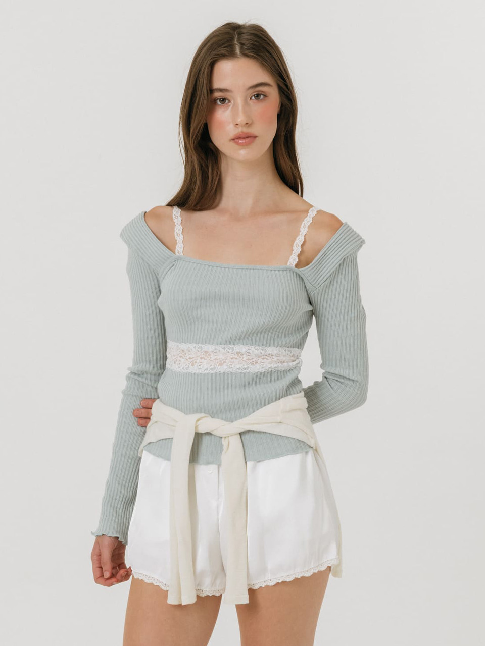 모이페어 플뢰르 시어 레이스 티셔츠 민트(MOIFAIRE Fleur Sheer Lace T-Shirt Mint) - 3