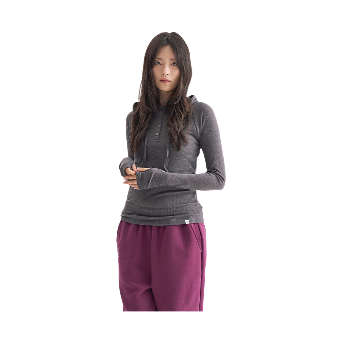 하이산 시어 후디드 롱 슬리브 티 멜란지(Heisan Sheer Hooded Long Sleeve Tee - Melange) - 3
