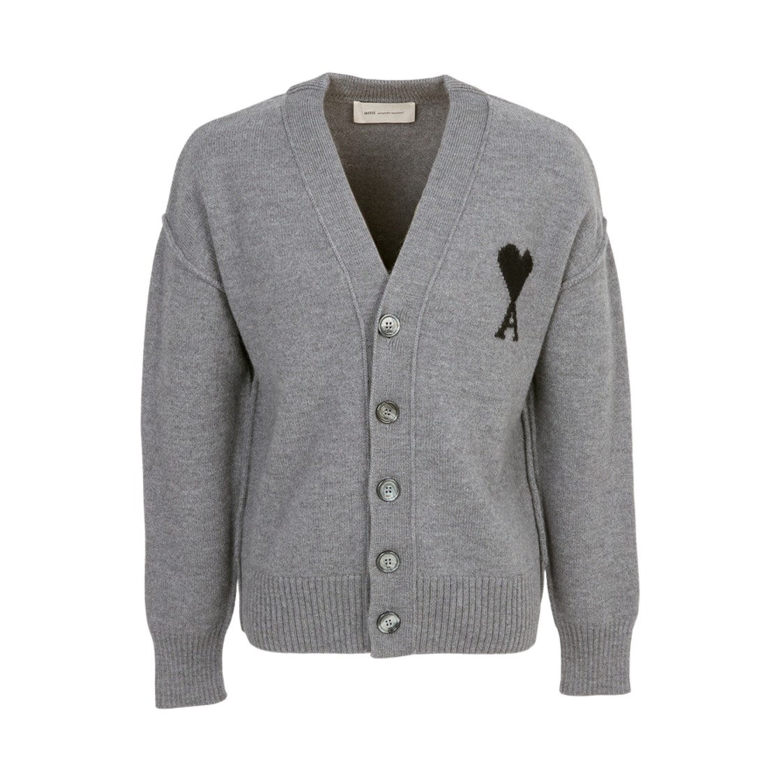 UKC367-018-A273 AMI de Coeur Felted Merino Wool Cardigan Grey Black