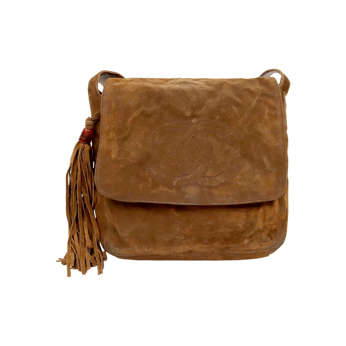 IT3WQ5KMJGUP Chanel Brown Suede Big CC Tassel Flap Shoulder Bag
