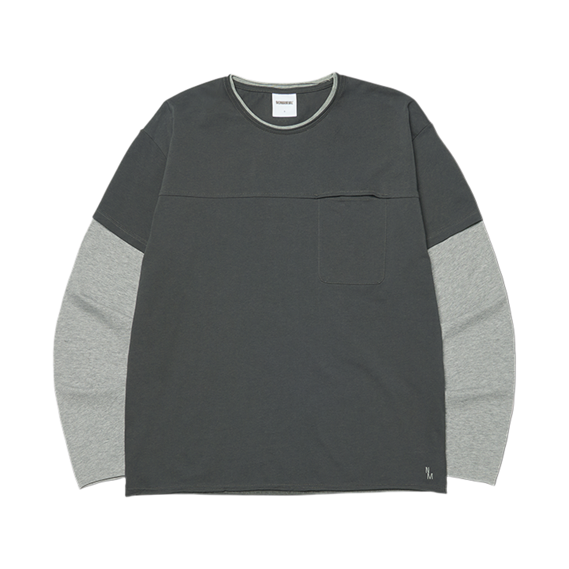 NMWF62LS12CHA NOMANUAL Layered Rough Long Sleeve Tee Charcoal