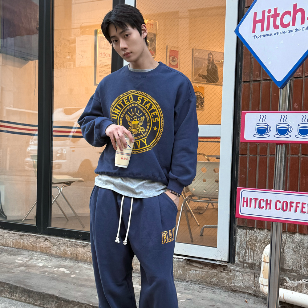 아모우 [기모]  US 네이비 원 턱 스웨트팬츠 블루(AMOU [Fleece]  US Navy One Tuck Sweat pants Blue) - 4