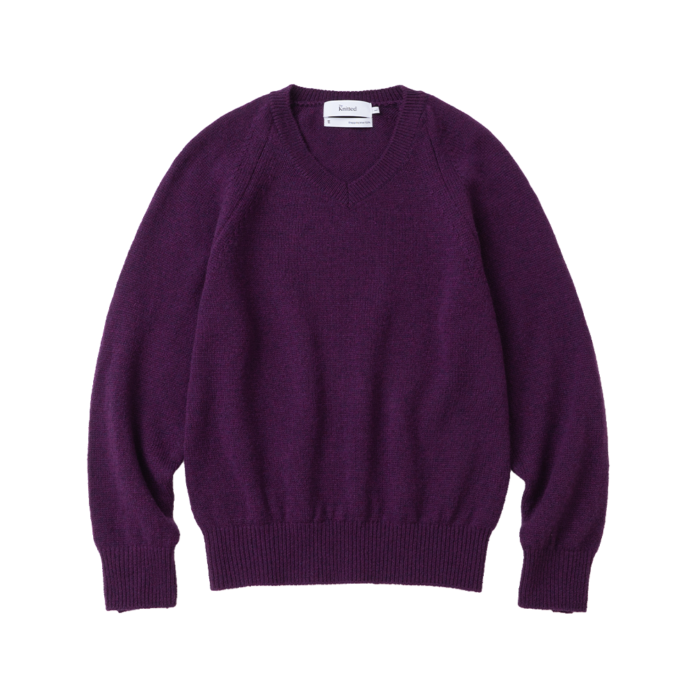 니티드 쉐기독 울 100% 브이넥 니트 퍼플(Knitted Shaggy Dog Wool 100% V-Neck Knit Purple)