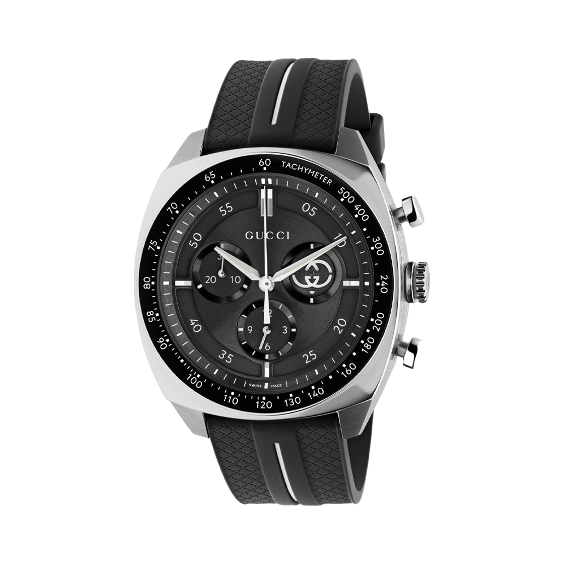 YA142320 [20% 쿠폰] Gucci Interlocking Quartz 41mm Stainless Steel Rubber Strap Black