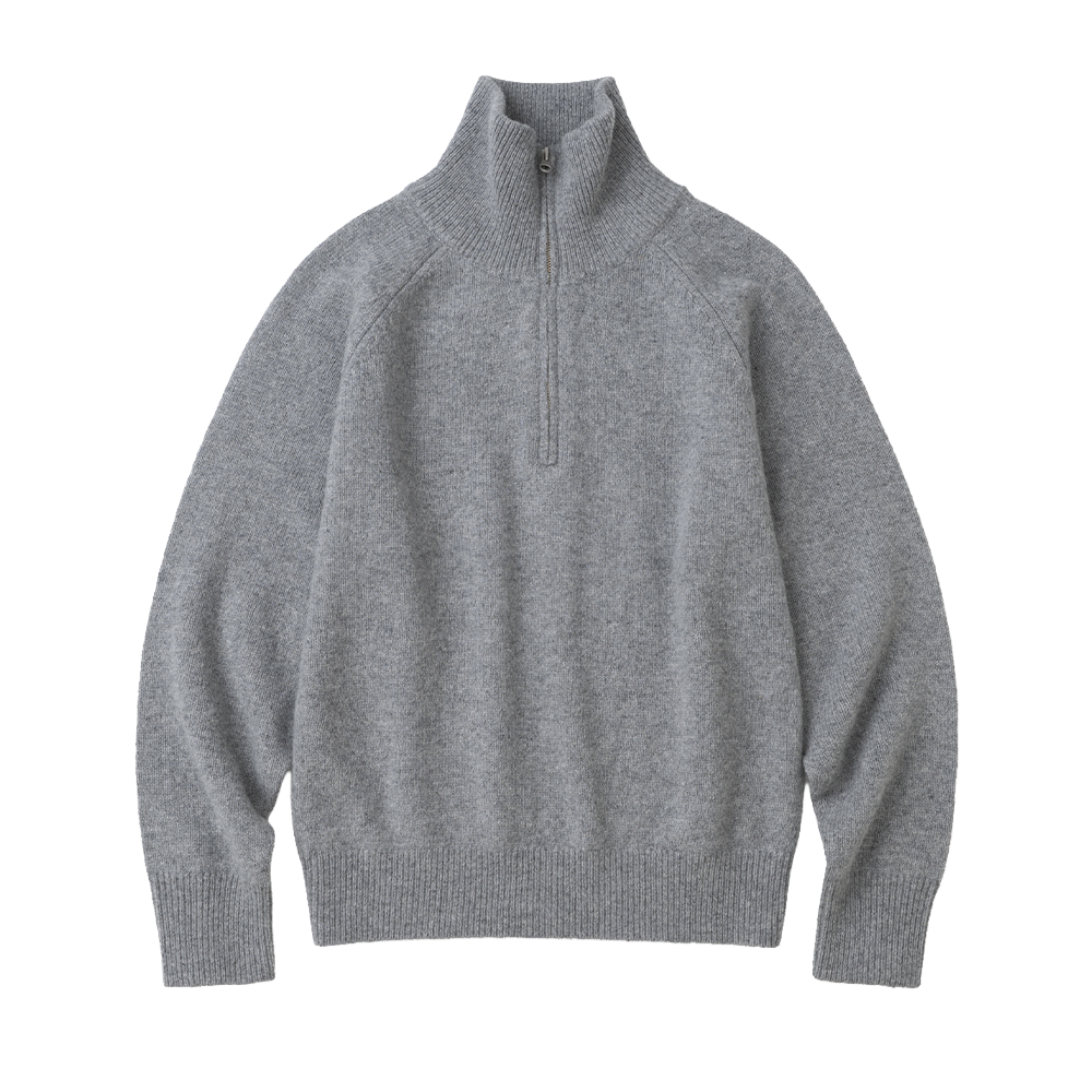 니티드 쉐기독 울 100% 하프 집업 니트 그레이(Knitted Shaggy Dog Wool 100% Half Zip Up Knit Grey)