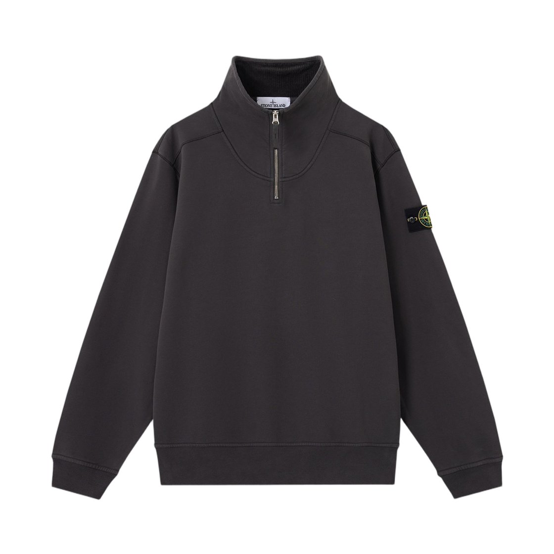 L2S1561000-21S0A20-V0062 Stone Island 6100021 Brushed Organic Cotton Fleece Comfort-Fit Half-Zip Sweatshirt with Stand Collar Lead Grey - 26FW