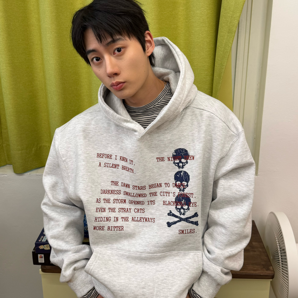 아모우 [기모] 스컬 레터 후디 화이트 그레이(AMOU [Fleece] Skull Letter Hoodie White Gray) - 3