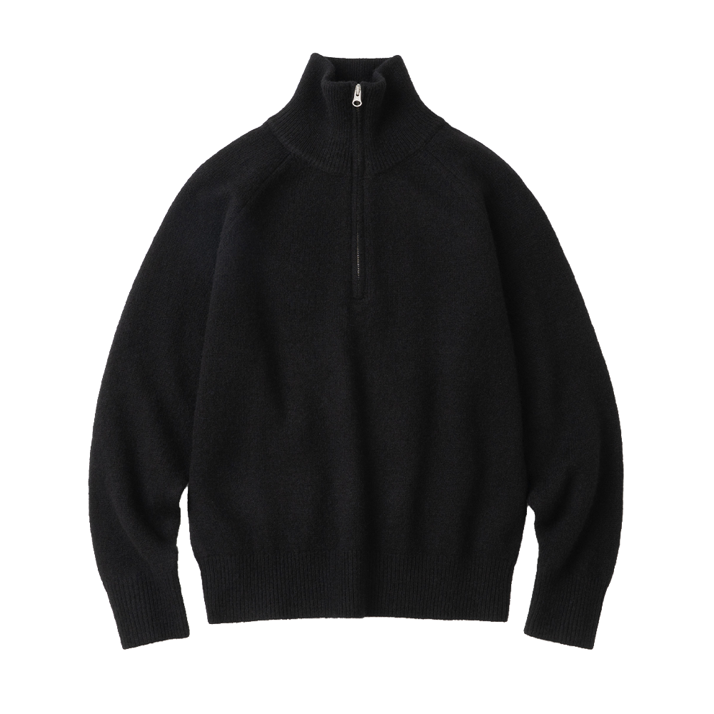 니티드 쉐기독 울 100% 하프집업 니트 블랙(Knitted Shaggy Dog Wool 100% Half Zip Up Knit Black)