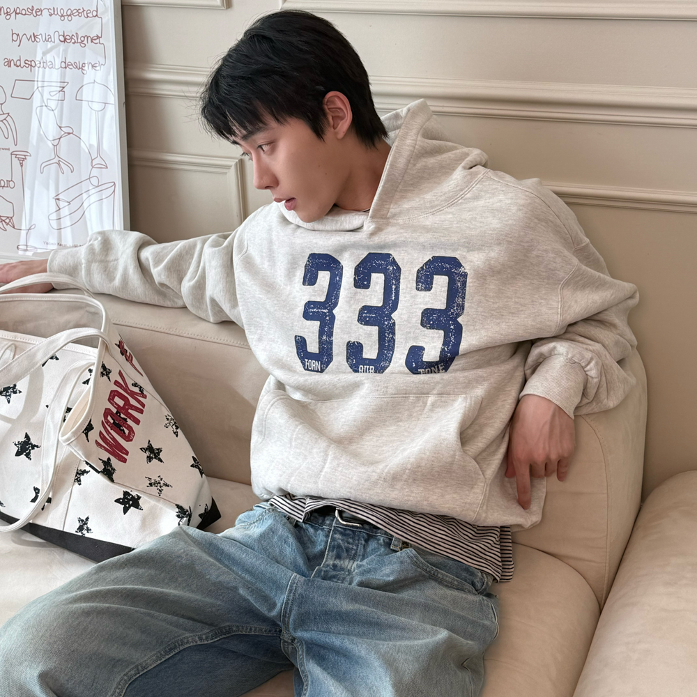 아모우 [기모] 333 후디 오트밀(AMOU [Fleece] 333 Hoodie Oatmeal) - 4