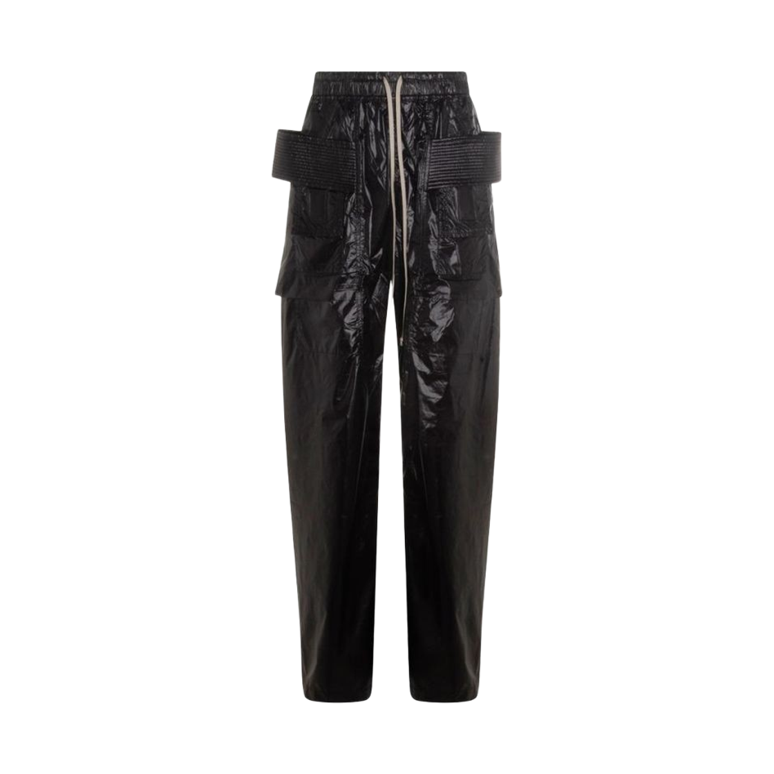 DU01F4394-NPS-09 Rick Owens Drkshdw Creatch Wide Drawstring Cargo Pants in Shiny Light Nylon Black