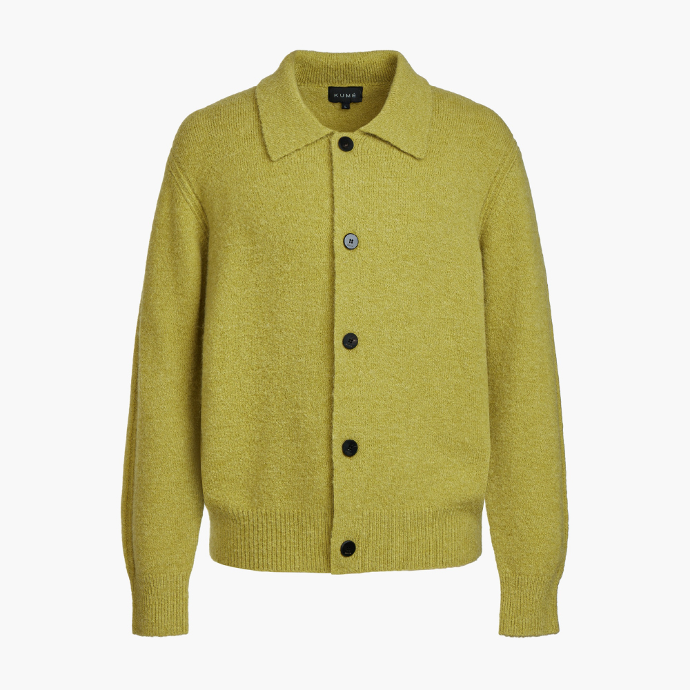 _ KUME Men Alpaca Blend Collared Cardigan Olive