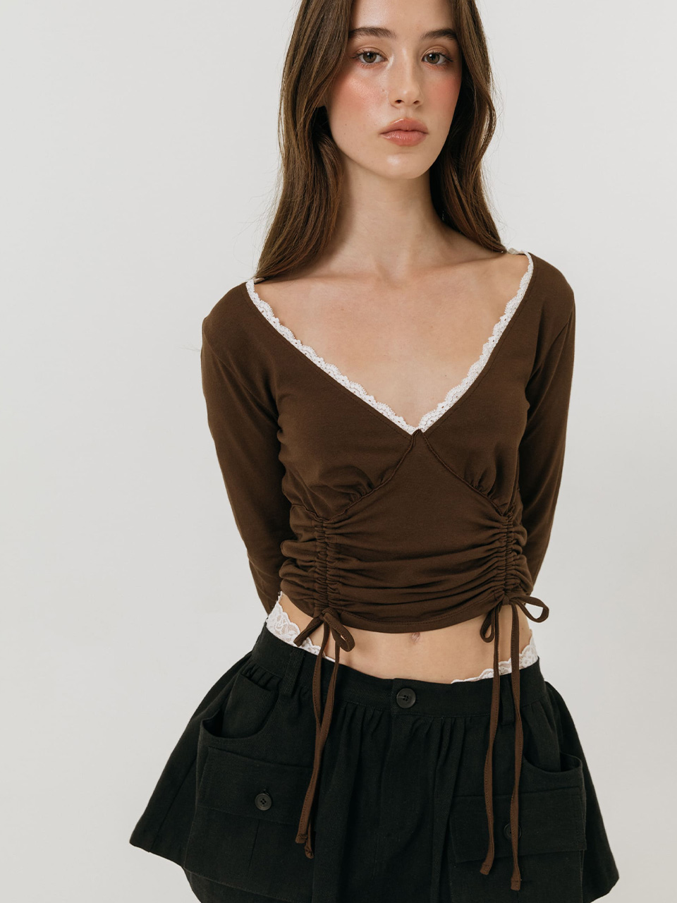 모이페어 레시트 스트링 티셔츠 브라운(MOIFAIRE Lace String T-Shirt Brown) - 6