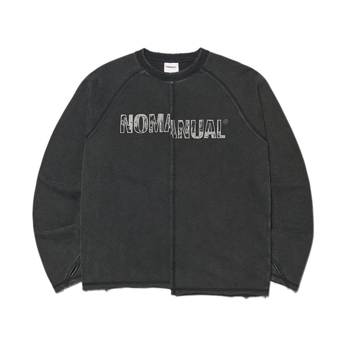 노매뉴얼 로우 스플릿 롱 슬리브 티 워시드 블랙(NOMANUAL Raw Split Long Sleeve Tee Washed Black)