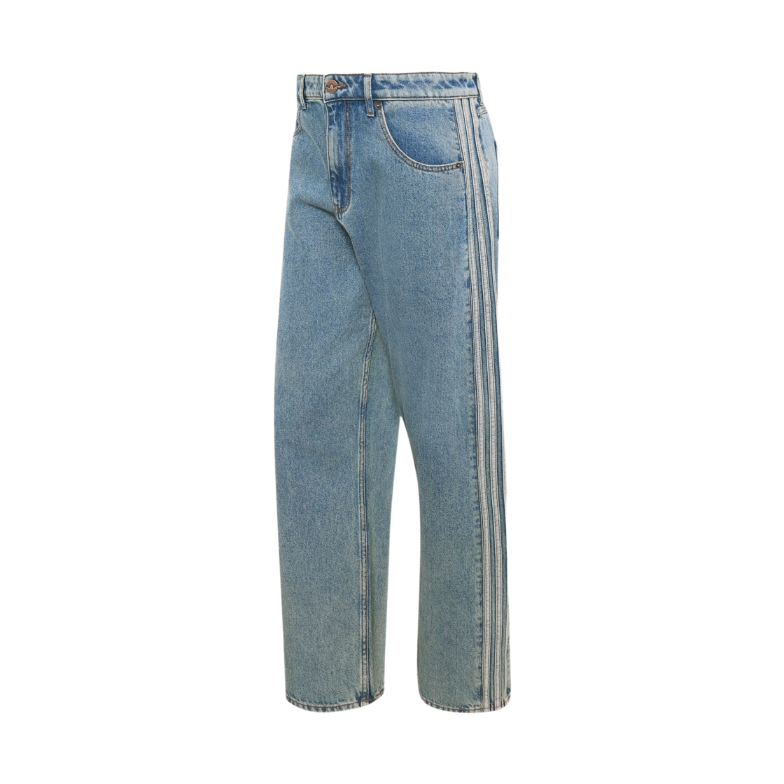KS4966 Adidas Firebird Adicolor Denim Jeans Mid-Rise Straight Leg Worn Blue Denim - KR Sizing