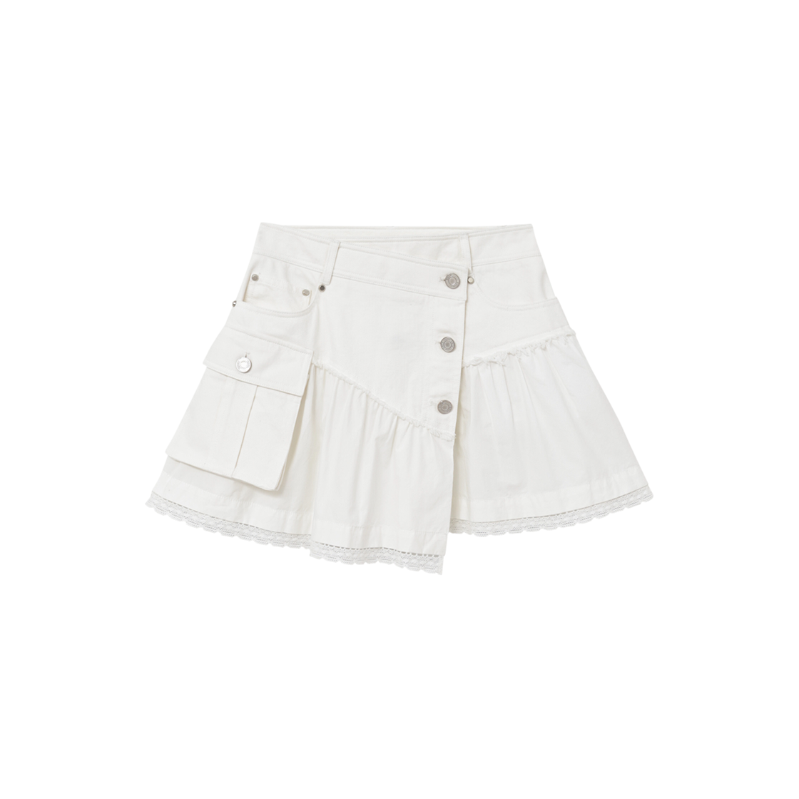제뉴즈 레이어즈 프릴 버튼 스커트 - 화이트(Znuz Layerez Frill Button Skirt - White)