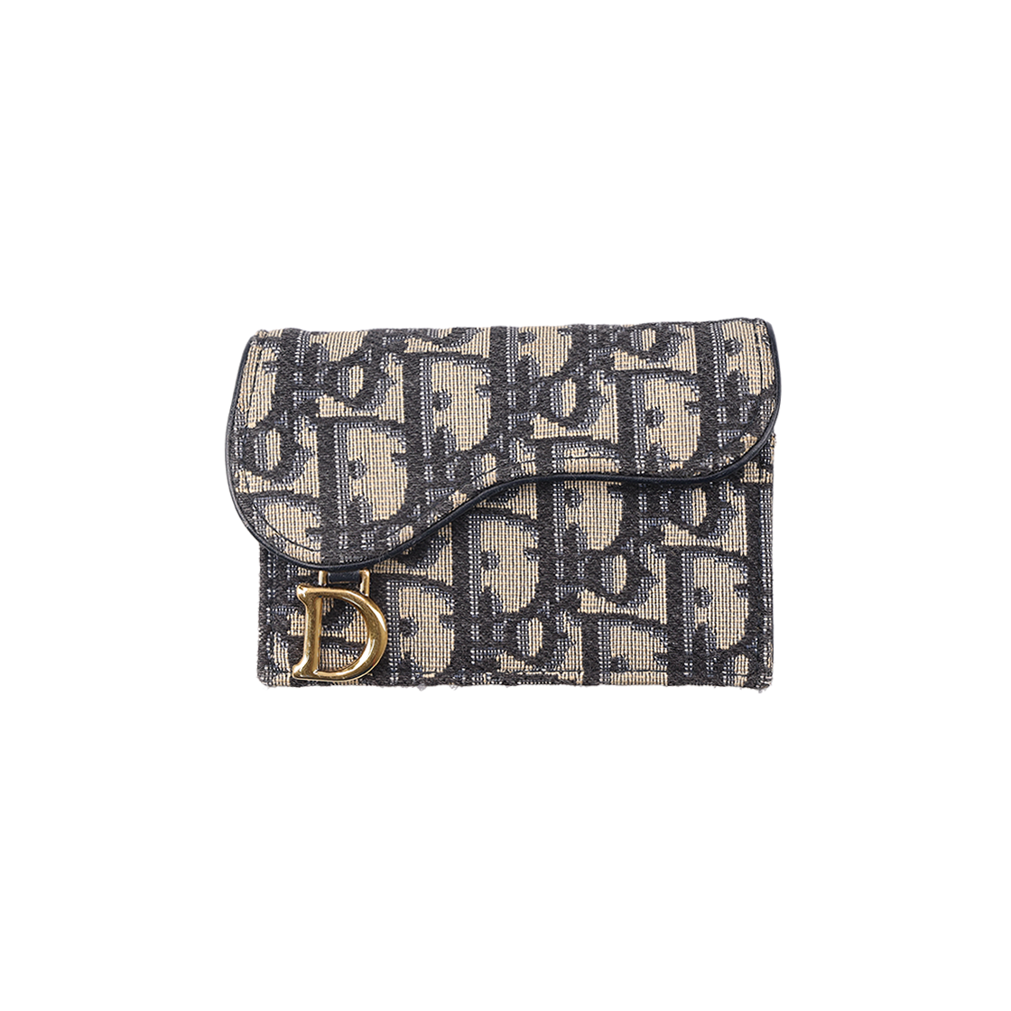 ITNIQIF54EA5 Dior Saddle Flap Card Holder Blue Oblique Jacquard