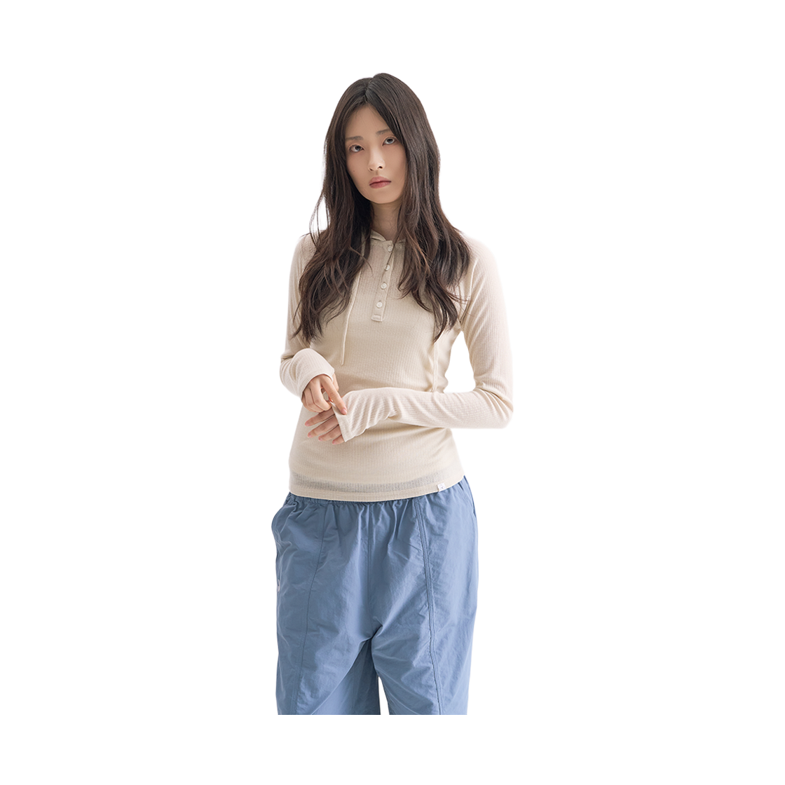 하이산 시어 후디드 롱 슬리브 티 멜란지(Heisan Sheer Hooded Long Sleeve Tee - Melange) - 2
