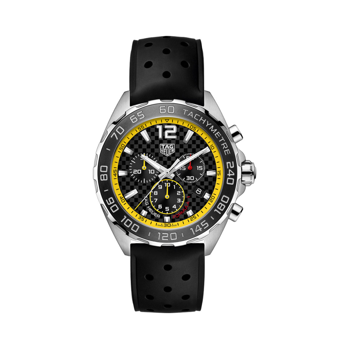 CAZ101AC.FT8024 [20% 쿠폰] TAG Heuer Formula 1 Quartz Chronograph 43mm Rubber Strap Black Yellow