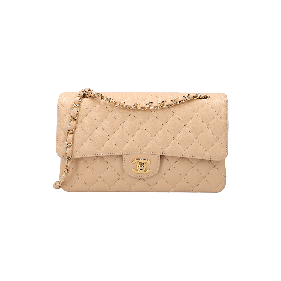 ITBOF6DTHDDF Chanel Classic Medium Flap Bag Grained Calfskin Beige