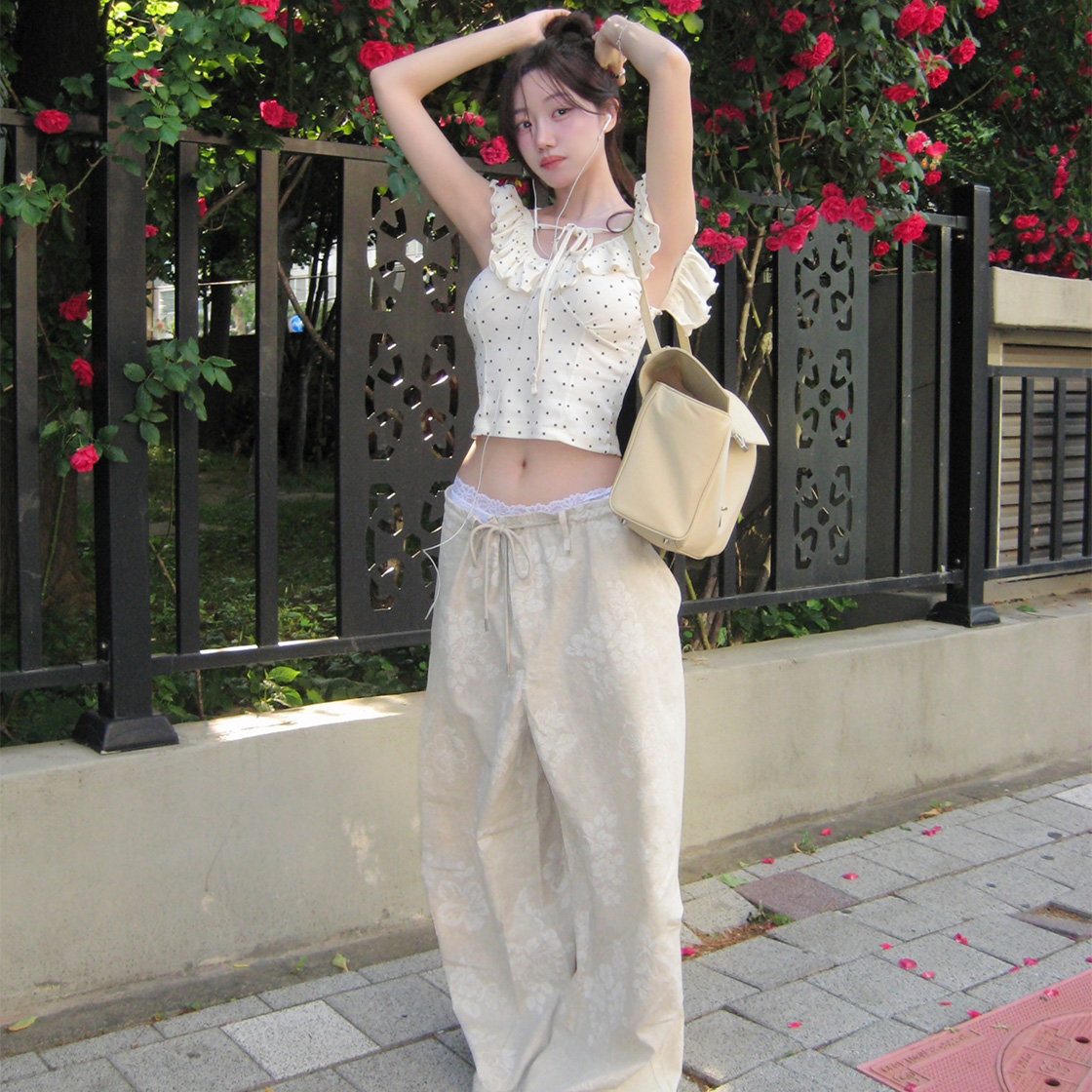 모이페어 플라워 와이드 팬츠 베이지(MOIFAIRE Flower Wide Pants Beige) - 2