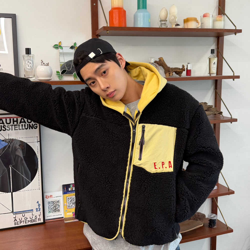 아모우 셰르파 플리스 집업 블랙(AMOU Sherpa Fleece Zip-Up Black) - 3