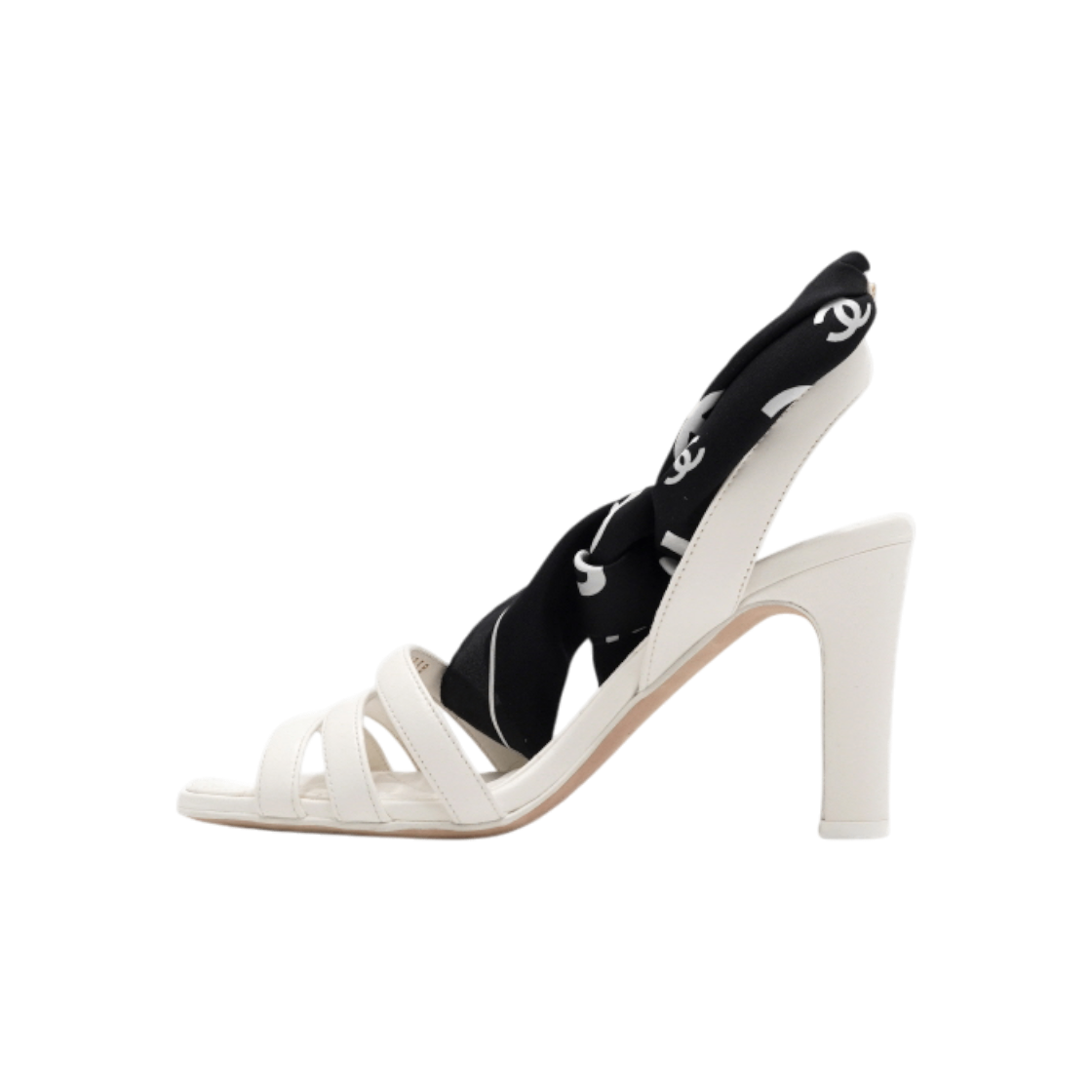 IT3KHSCR9LLD Chanel White Lambskin CC Scarf Strap Women Heeled Sandals