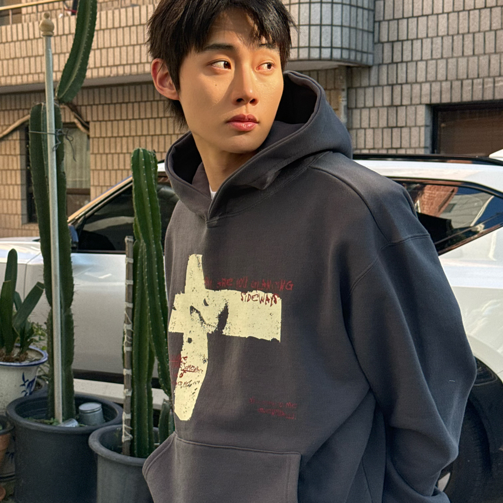 아모우 사이드웨이즈 후디 차콜 그레이(AMOU Sideways Hoodie Chacoal Gray) - 4