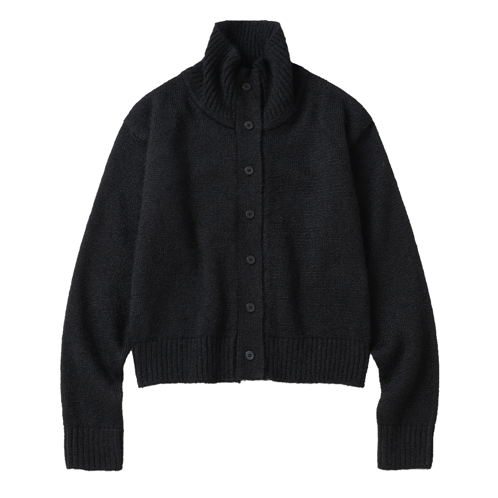 니티드 우먼스 롱 헤어 울 하이넥 크롭 가디건 블랙(Knitted W Long Hair Wool High Neck Crop Cardigan Black)