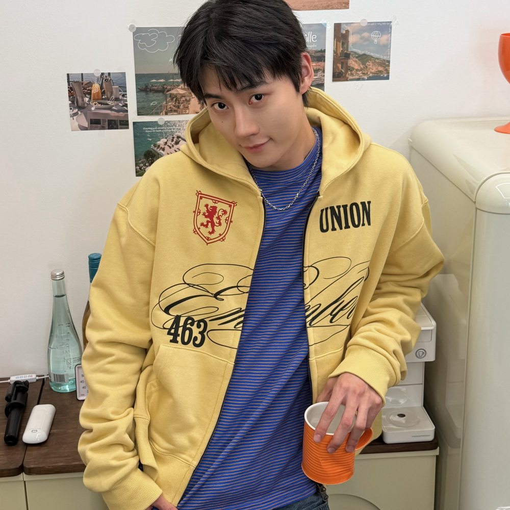 아모우 [기모] 클럽 후드 집업 옐로우(AMOU [Fleece] Club Hoodie Zip-up Yellow) - 3