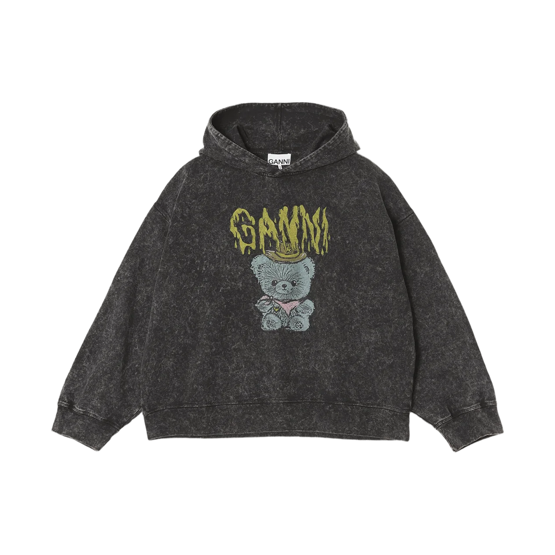 A1060033-055 (W) Ganni Vintage Wash Hoodie Black Washed