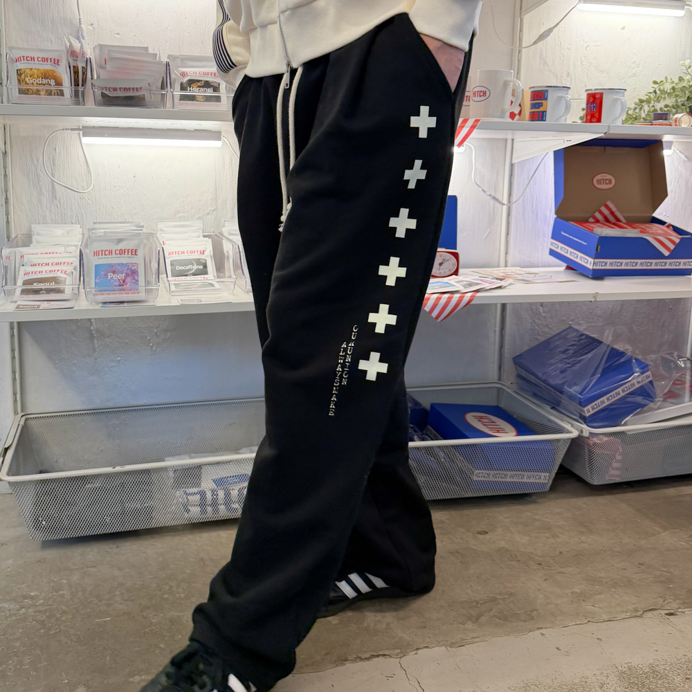 아모우 [기모]  빅 크로스 원 턱 스웨트팬츠 블랙(AMOU [Fleece]  Big Cross One Tuck Sweat pants Black) - 5