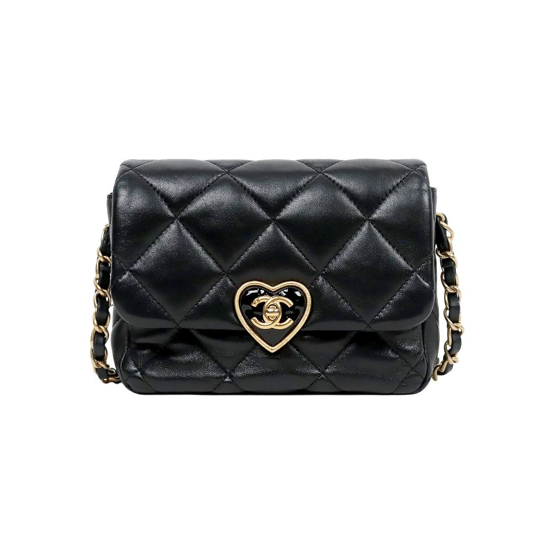 ITG8DHOVJO7H Chanel Black Lambskin Heart Turn Lock Flap Shoulder Bag
