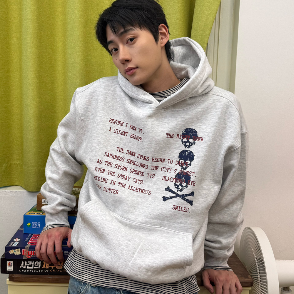 아모우 [기모] 스컬 레터 후디 화이트 그레이(AMOU [Fleece] Skull Letter Hoodie White Gray) - 5