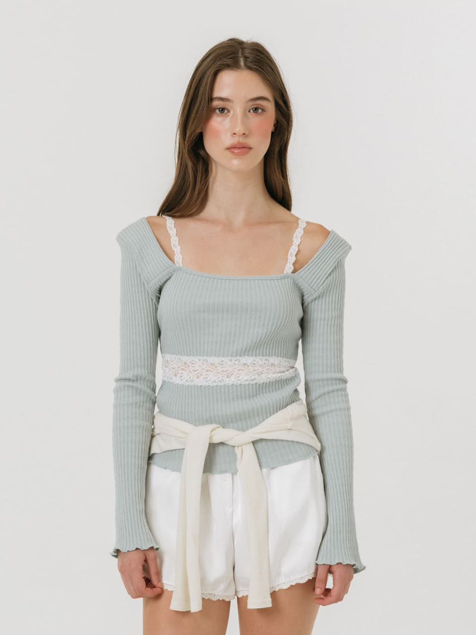 모이페어 플뢰르 시어 레이스 티셔츠 민트(MOIFAIRE Fleur Sheer Lace T-Shirt Mint) - 2