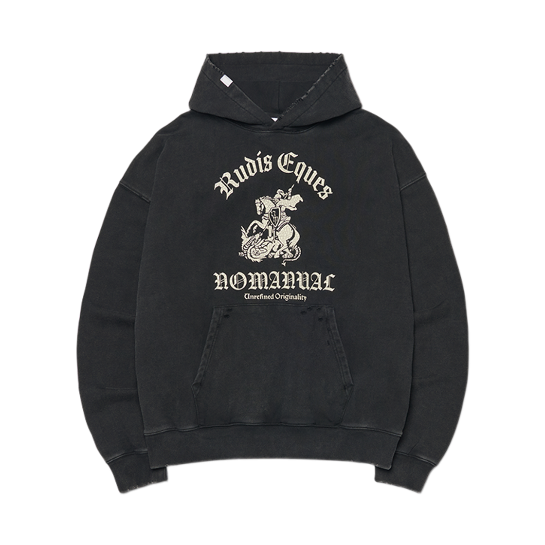 노매뉴얼 나이트 데미지드 후디 워시드 블랙(NOMANUAL Knight Damaged Hoodie Washed Black)