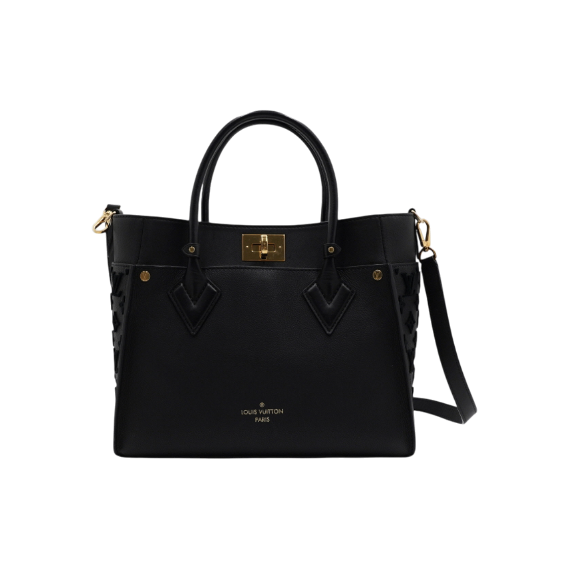 ITUSVRKM24WN Louis Vuitton On My Side MM Monogram Velvet Tote Bag Black