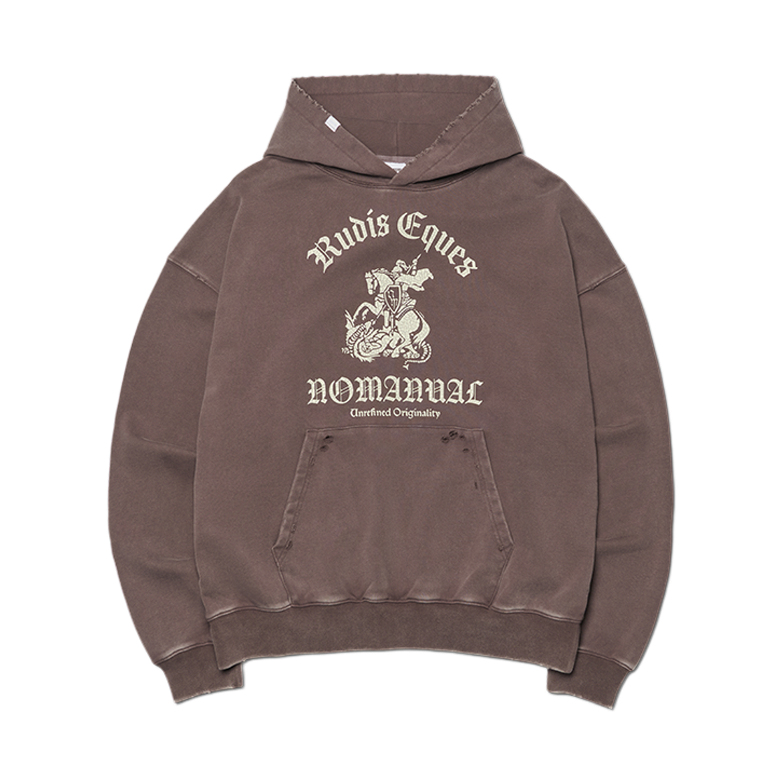 노매뉴얼 나이트 데미지드 후디 워시드 브라운(NOMANUAL Knight Damaged Hoodie Washed Brown)