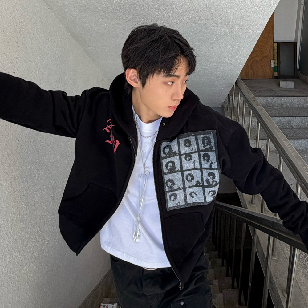 아모우 [기모] AM 히피 후드 집업 블랙(AMOU [Fleece] AM hippy Hoodie Zip-up Black) - 4