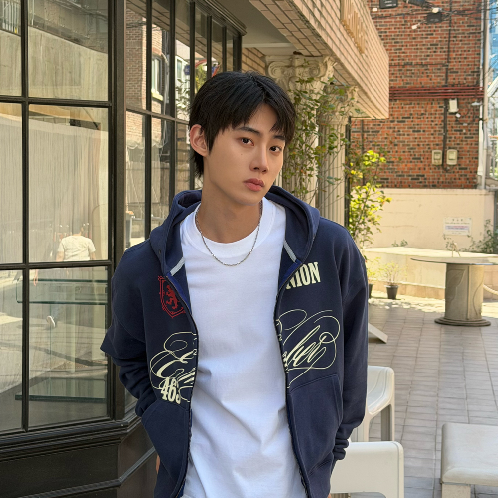아모우 [기모] 클럽 후드 집업 블루(AMOU [Fleece] Club Hoodie Zip-up Blue) - 4