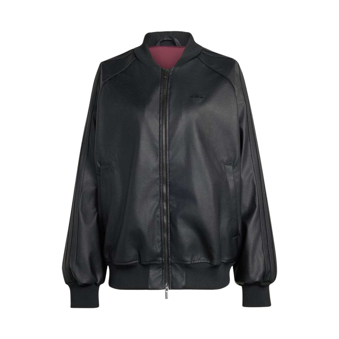KQ6435 (W) Adidas Pleather SST Oversize Track Top Black Maroon - KR Sizing