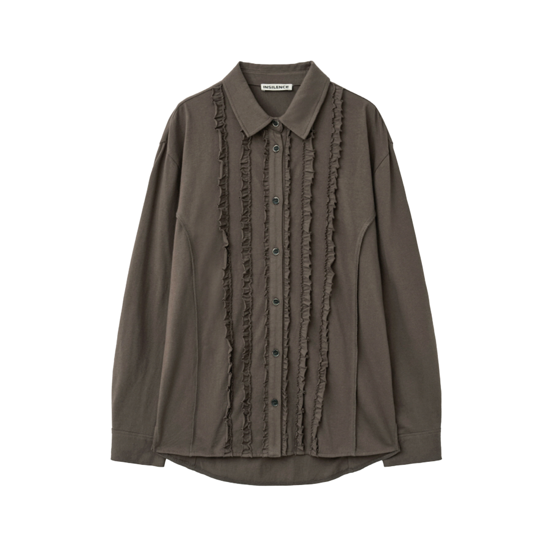 IW2F4SH04BR INSILENCE WOMEN Ruffle Jersey Shirt ASH BROWN