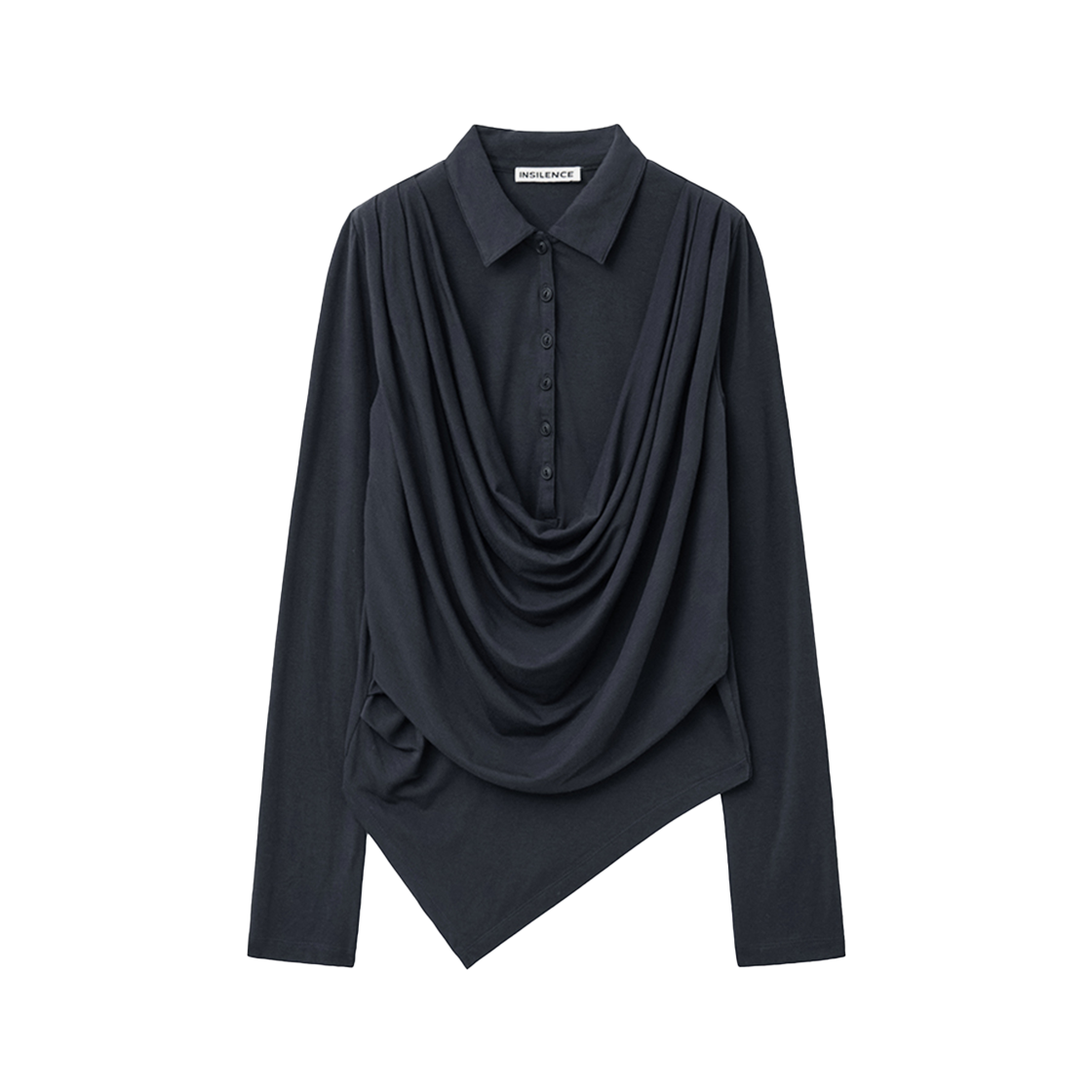 IW2F4TO09BK INSILENCE WOMEN Cowl Henley-Neck Long-Sleeve BLACK
