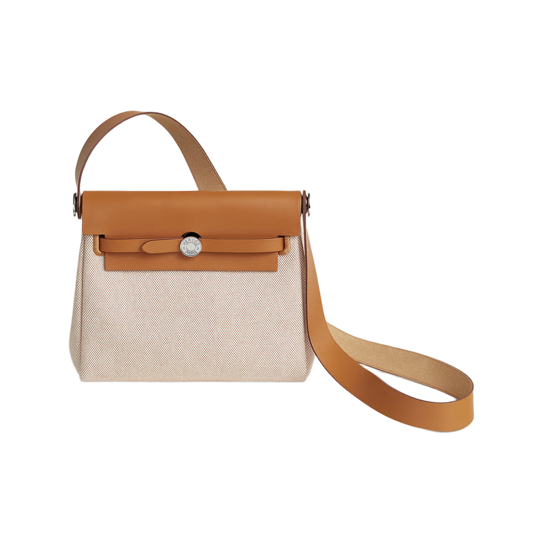 H085414CKAO Hermes Herbag Zip 20 Bag H Viking Canvas Hunter Cowhide & Palladium Ecru Beige Naturel Sable